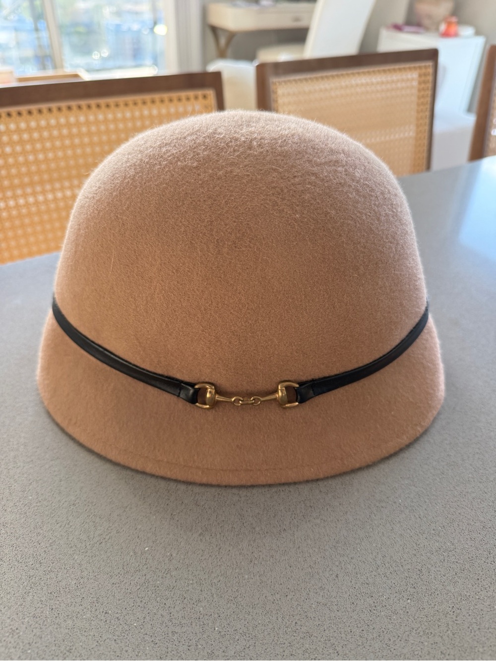 Charlie Paige Classic Felt Cloche Hat with Leather Band - Camel